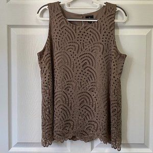 Worthington Sleeveless Blouse Taupe Crochet-Style Lace Size M